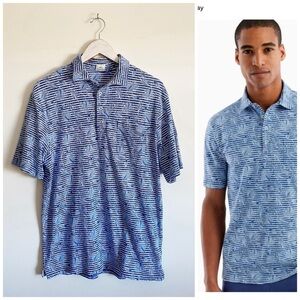 JOHNNIE-O Hangin’ Out Freddie Polo Shirt in Oceanside Print! Blue Stripe Medium